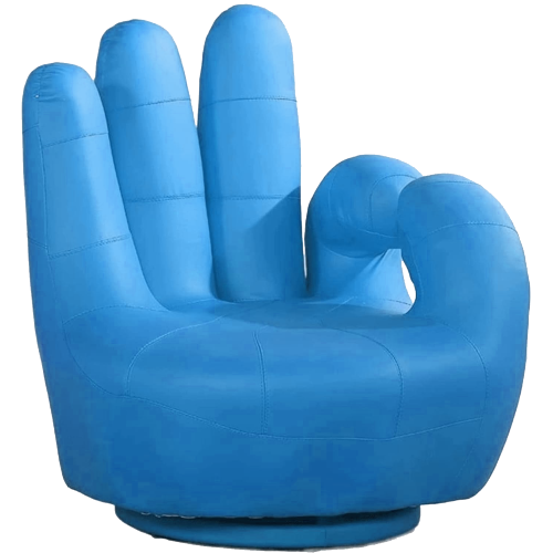 a blue chair shaped like a hand